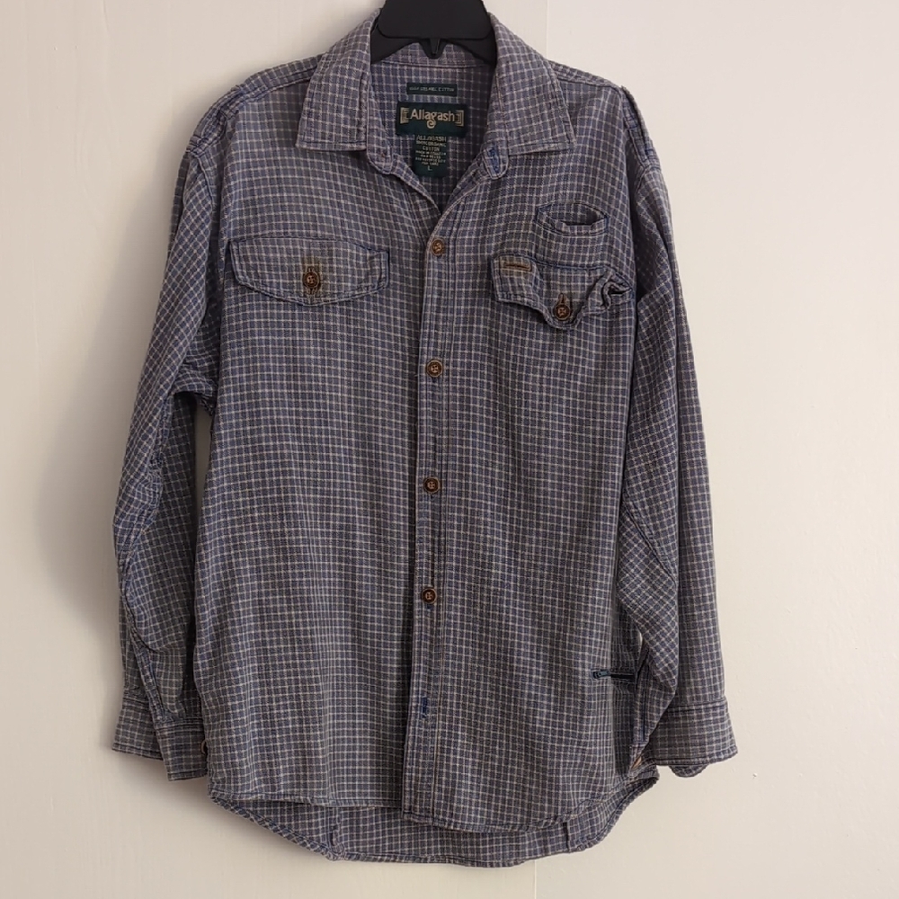 cozy Plaid Flannel Button-Up Shirt by Allagash, Organic Cotton - Lg